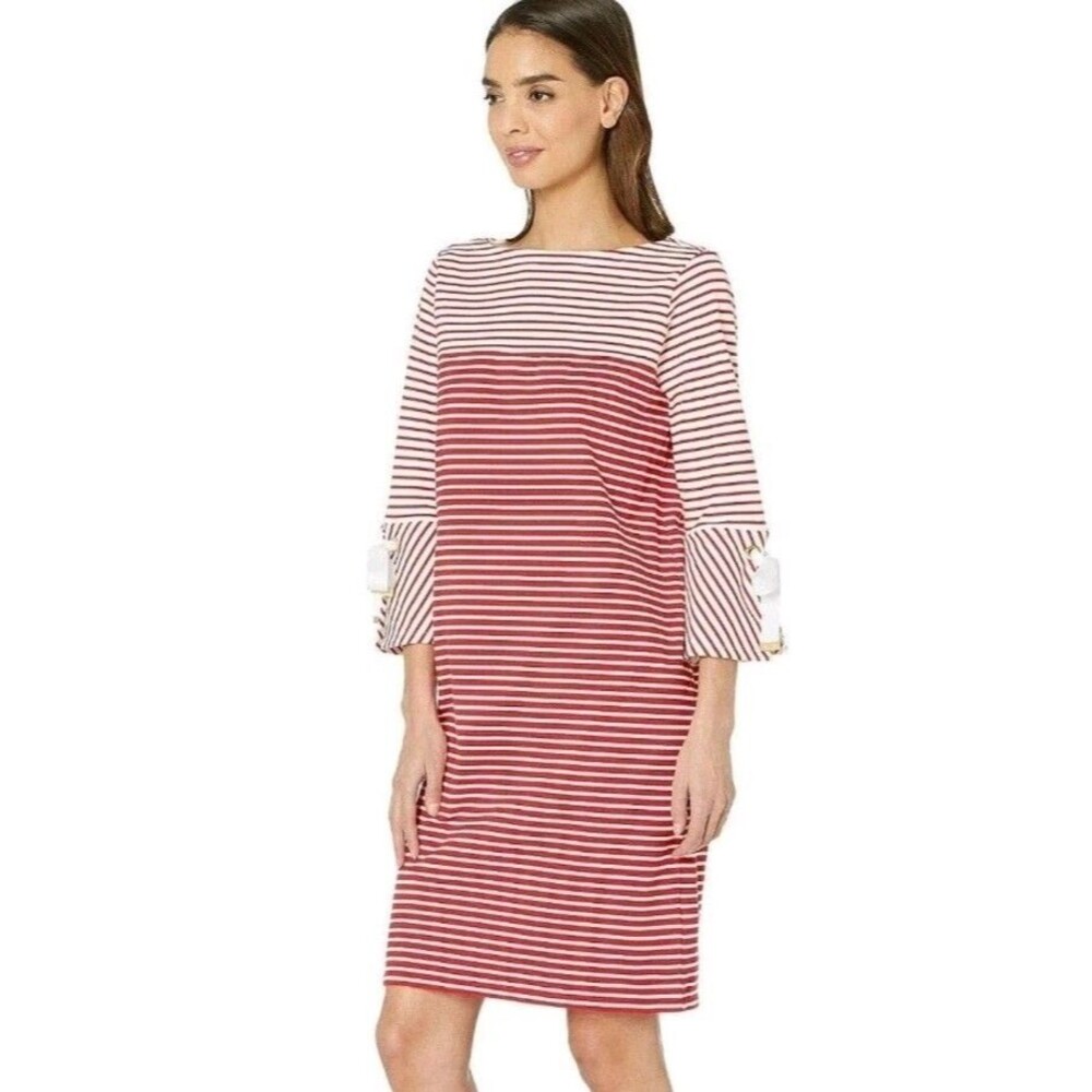 Lauren Ralph Lauren | Size Medium | Red/White Striped Bell-Sleeve Cotton Dress